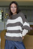  Big Softie Block Stripe Cap Sleeve Knit Top Mocha /15=